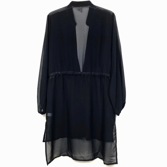 Cato | Black Embroidered Bead Adjustable Tassel Waist Kimono Sheer Tunic Top XS - Picture 11 of 17